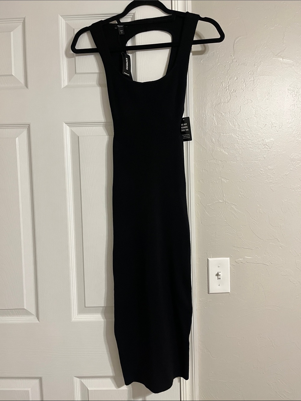 Express Body Contour Black Ribbed Midi Tank Dress